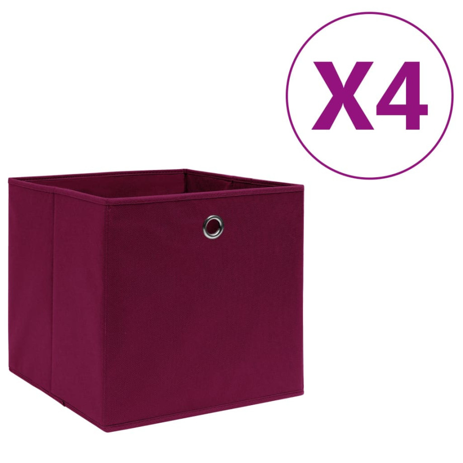 vidaXL Opbergboxen 4 st 28x28x28 cm nonwoven stof donkerrood afbeelding 1