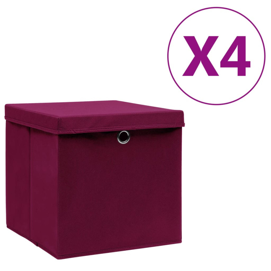 vidaXL Opbergboxen met deksel 4 st 28x28x28 cm donkerrood afbeelding 1