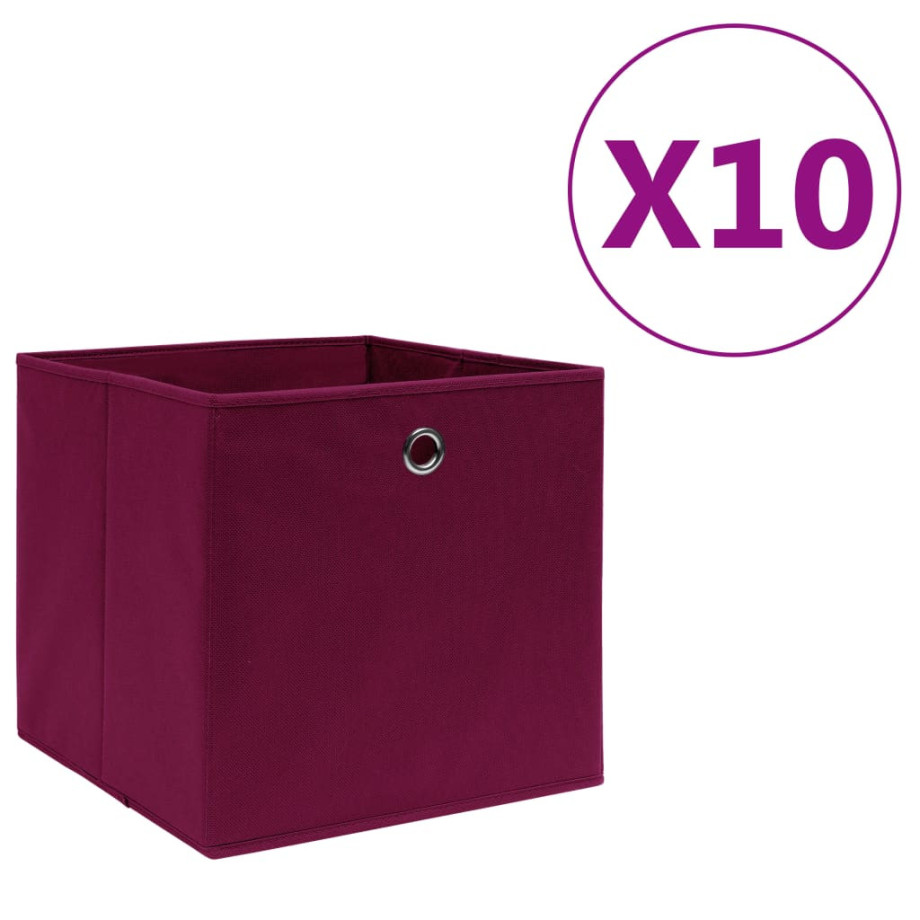 vidaXL Opbergboxen 10 st 28x28x28 cm nonwoven stof donkerrood afbeelding 1