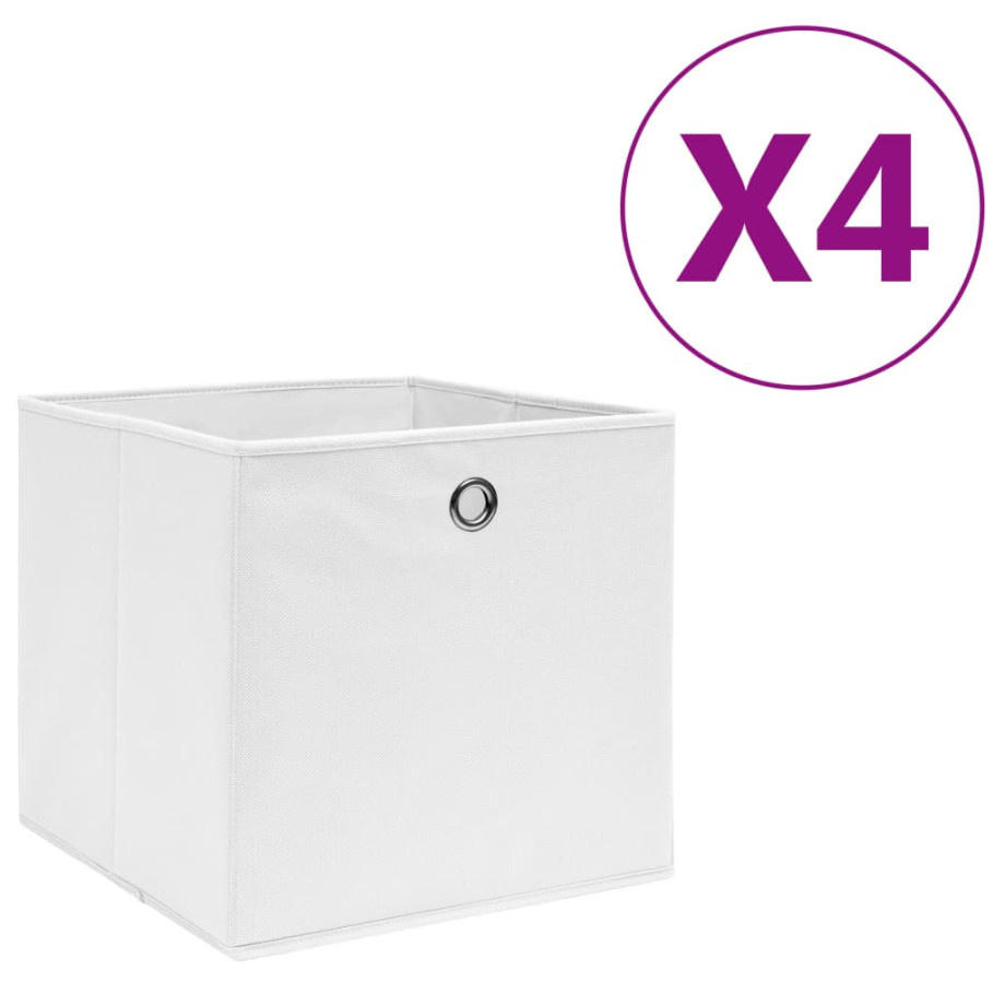 vidaXL Opbergboxen 4 st 28x28x28 cm nonwoven stof wit afbeelding 1