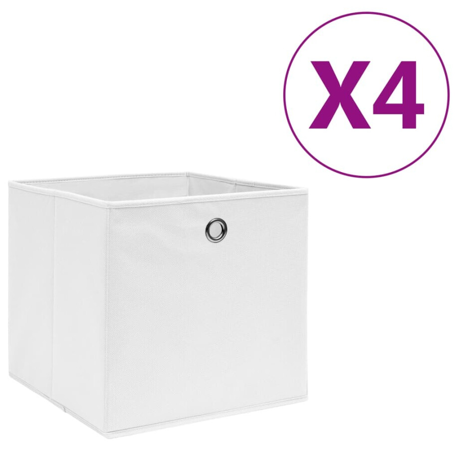 vidaXL Opbergboxen 4 st 28x28x28 cm nonwoven stof wit afbeelding 1