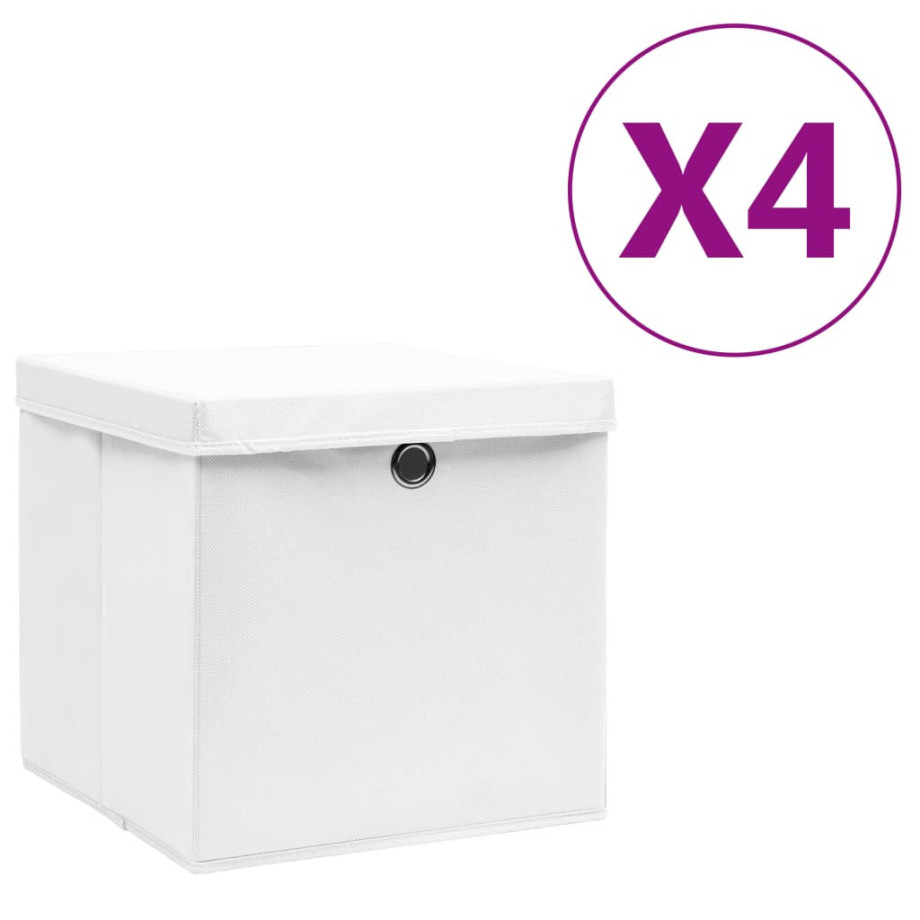 vidaXL Opbergboxen met deksel 4 st 28x28x28 cm wit afbeelding 1