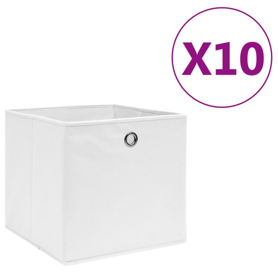 vidaXL Opbergboxen 10 st 28x28x28 cm nonwoven stof wit afbeelding 1