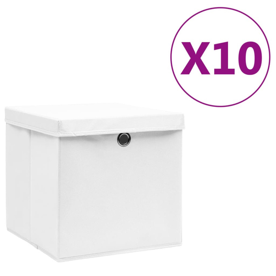 vidaXL Opbergboxen met deksel 10 st 28x28x28 cm wit afbeelding 1