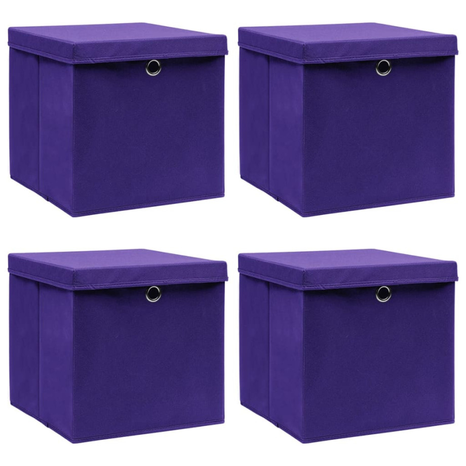 vidaXL Opbergboxen met deksel 4 st 28x28x28 cm paars afbeelding 1