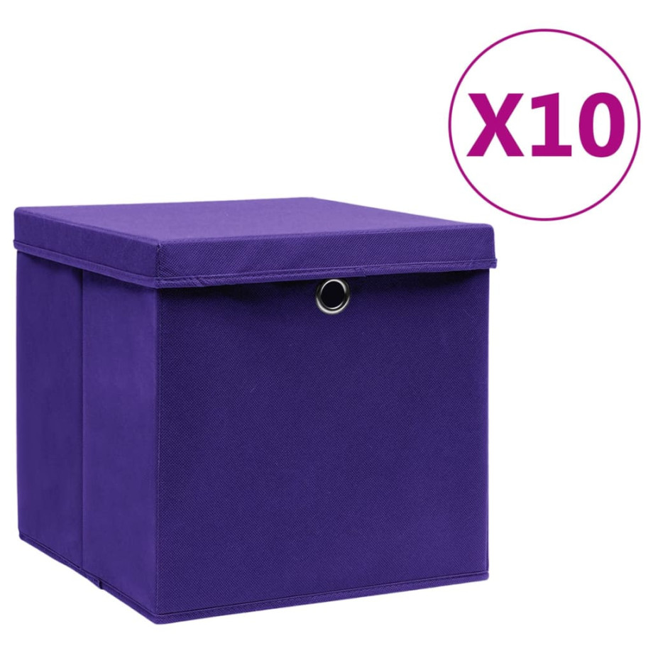 vidaXL Opbergboxen met deksel 10 st 28x28x28 cm paars afbeelding 1