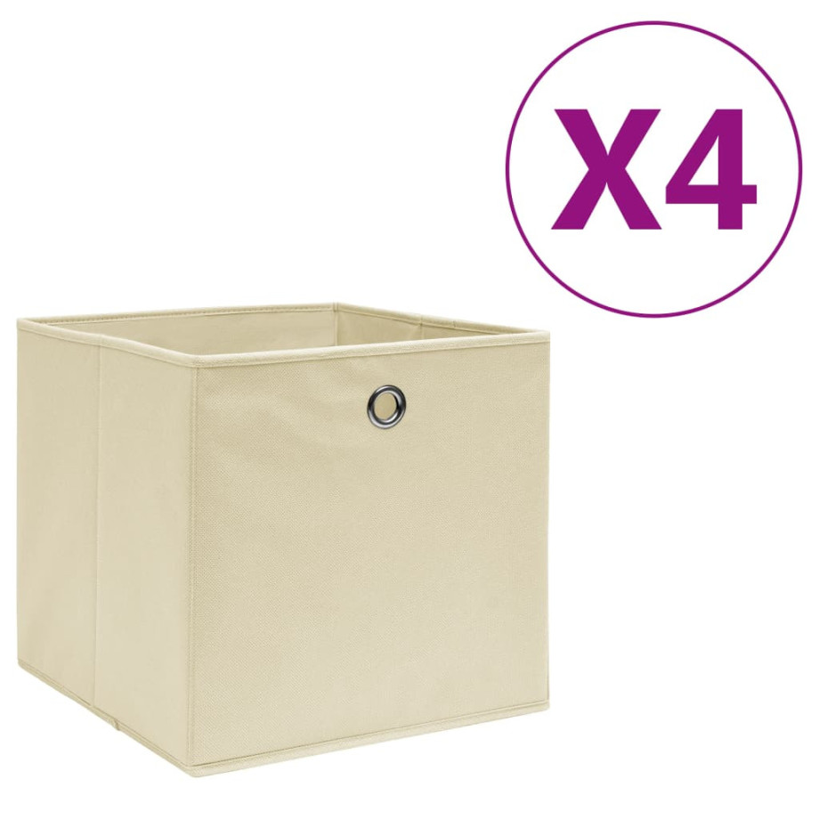 vidaXL Opbergboxen 4 st 28x28x28 cm nonwoven stof crèmekleurig afbeelding 1