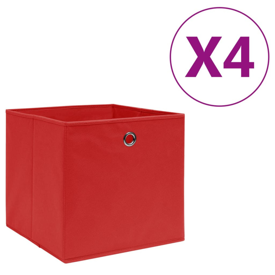 vidaXL Opbergboxen 4 st 28x28x28 cm nonwoven stof rood afbeelding 1