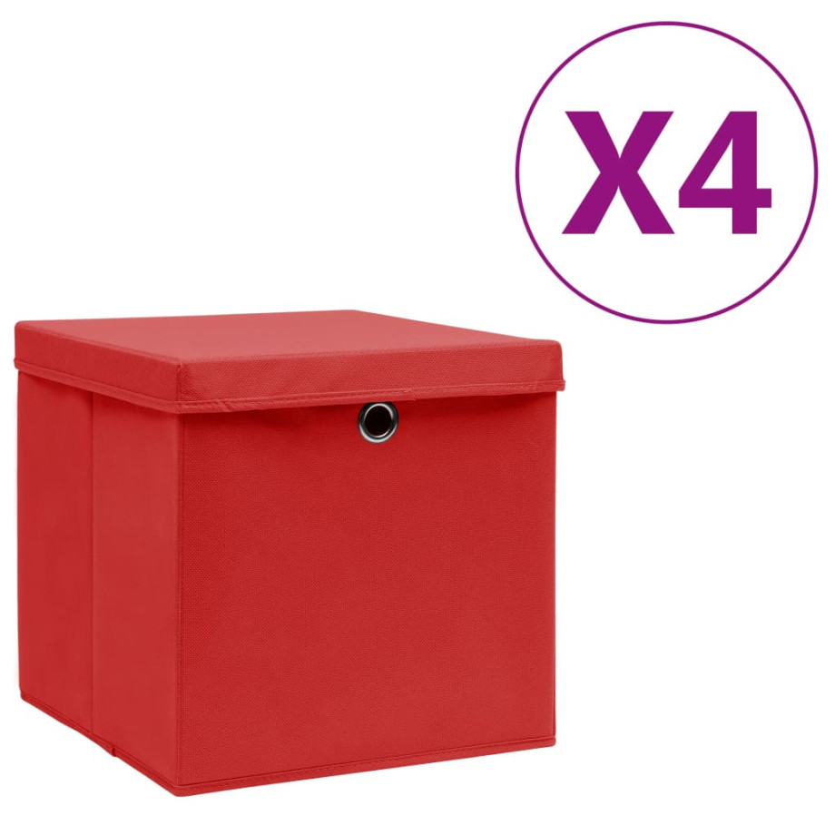 vidaXL Opbergboxen met deksel 4 st 28x28x28 cm rood afbeelding 1