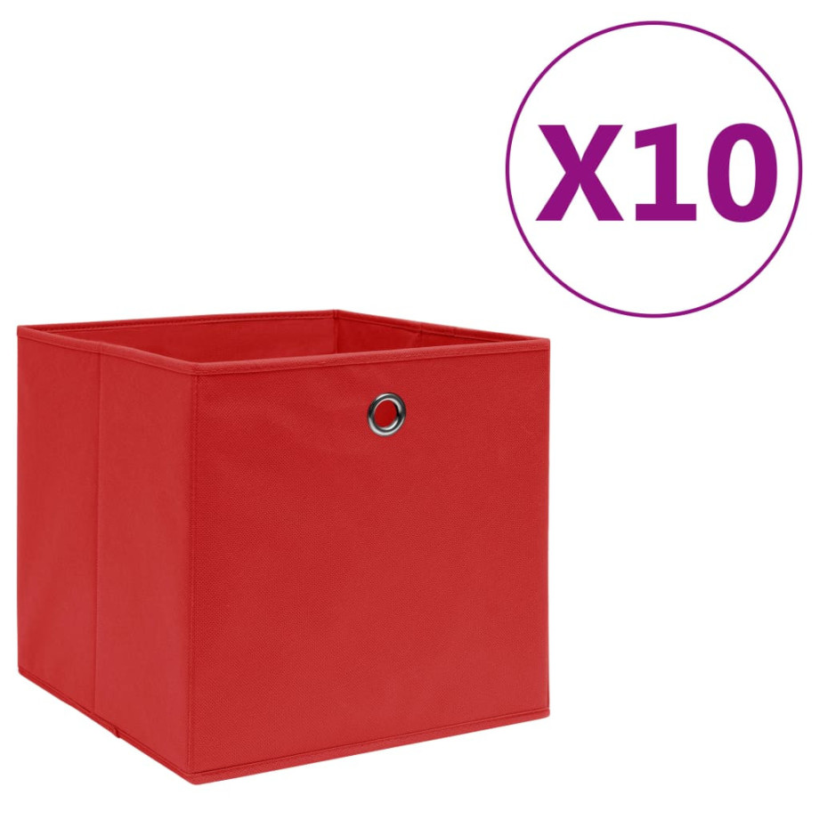 vidaXL Opbergboxen 10 st 28x28x28 cm nonwoven stof rood afbeelding 1