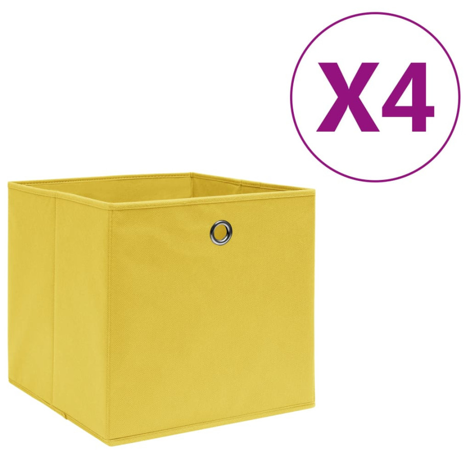 vidaXL Opbergboxen 4 st 28x28x28 cm nonwoven stof geel afbeelding 1