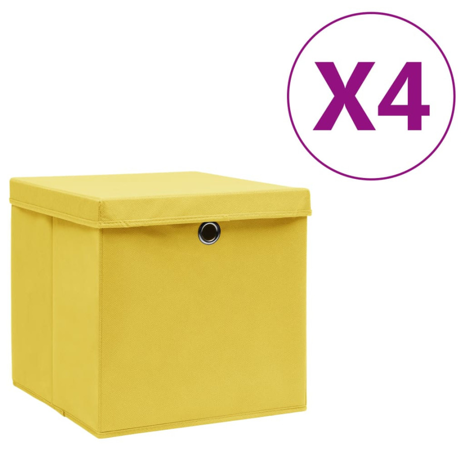 vidaXL Opbergboxen met deksel 4 st 28x28x28 cm geel afbeelding 1