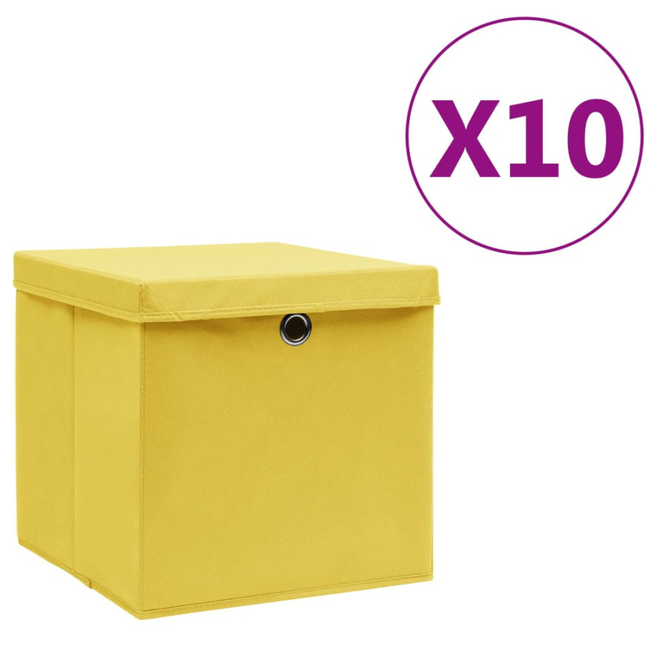 vidaXL Opbergboxen met deksel 10 st 28x28x28 cm geel afbeelding 1