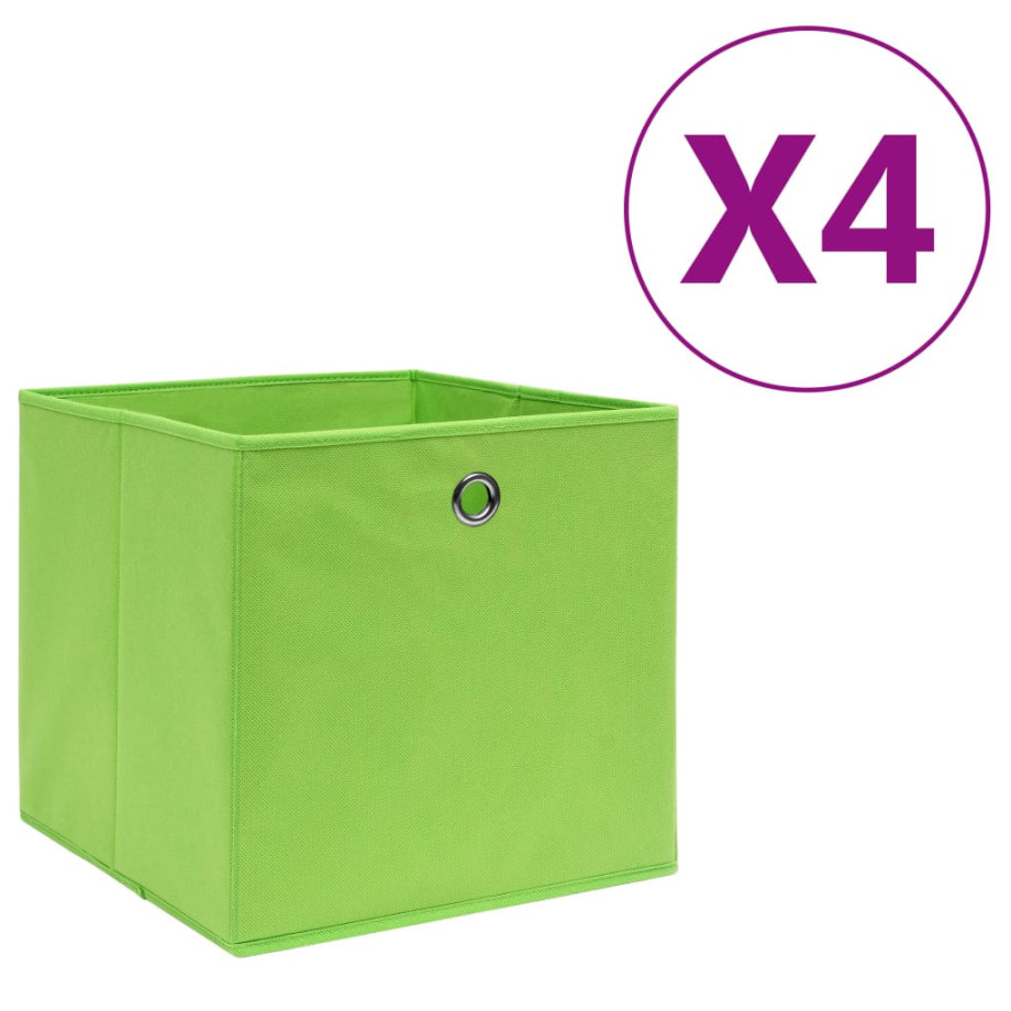 vidaXL Opbergboxen 4 st 28x28x28 cm nonwoven stof groen afbeelding 1