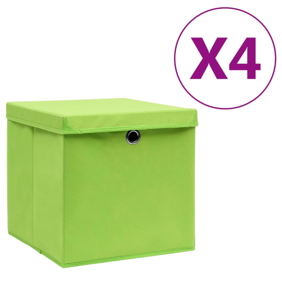 vidaXL Opbergboxen met deksel 4 st 28x28x28 cm groen afbeelding 1