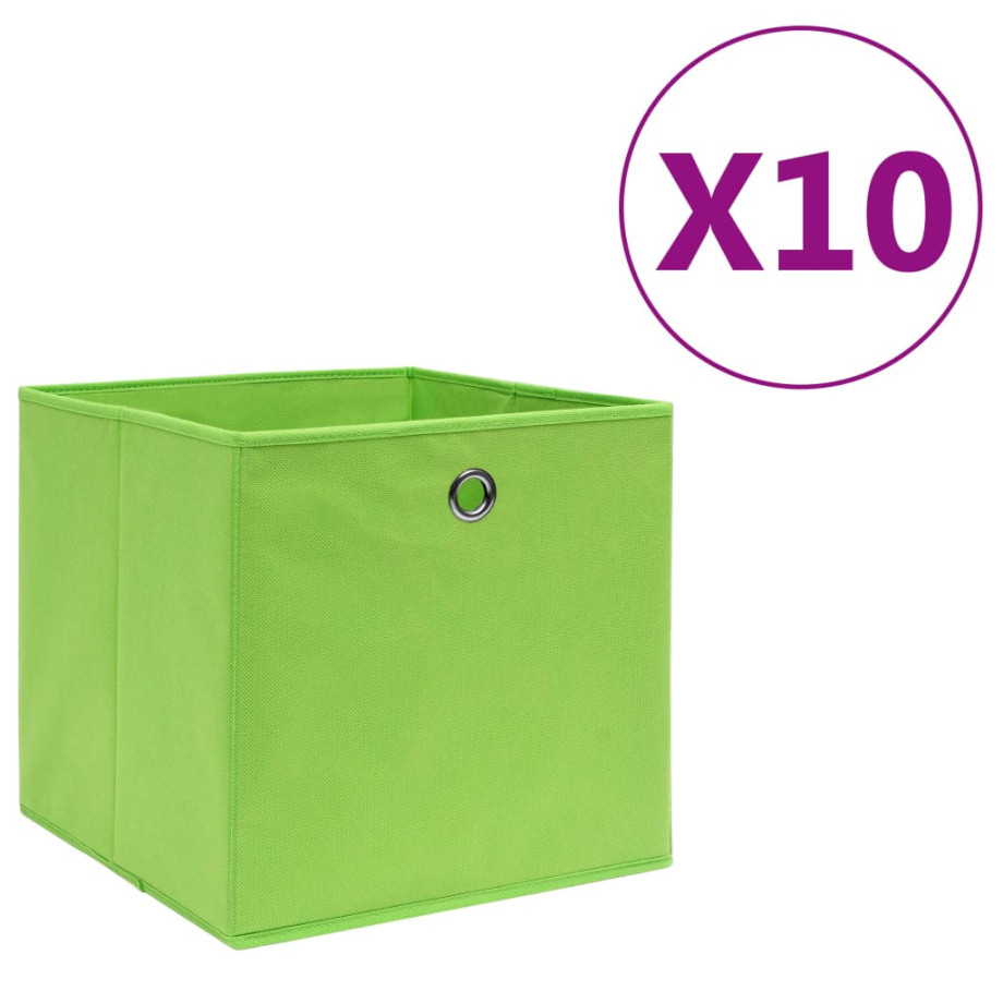 vidaXL Opbergboxen 10 st 28x28x28 cm nonwoven stof groen afbeelding 1