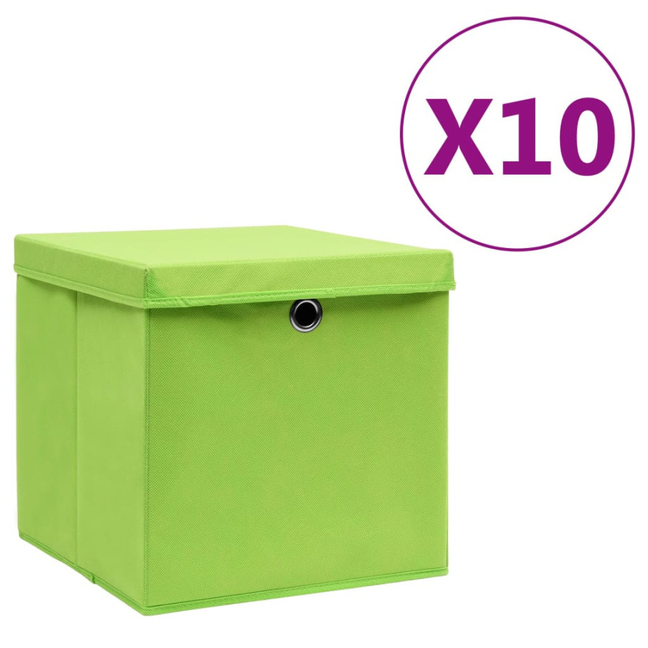vidaXL Opbergboxen met deksel 10 st 28x28x28 cm groen afbeelding 1