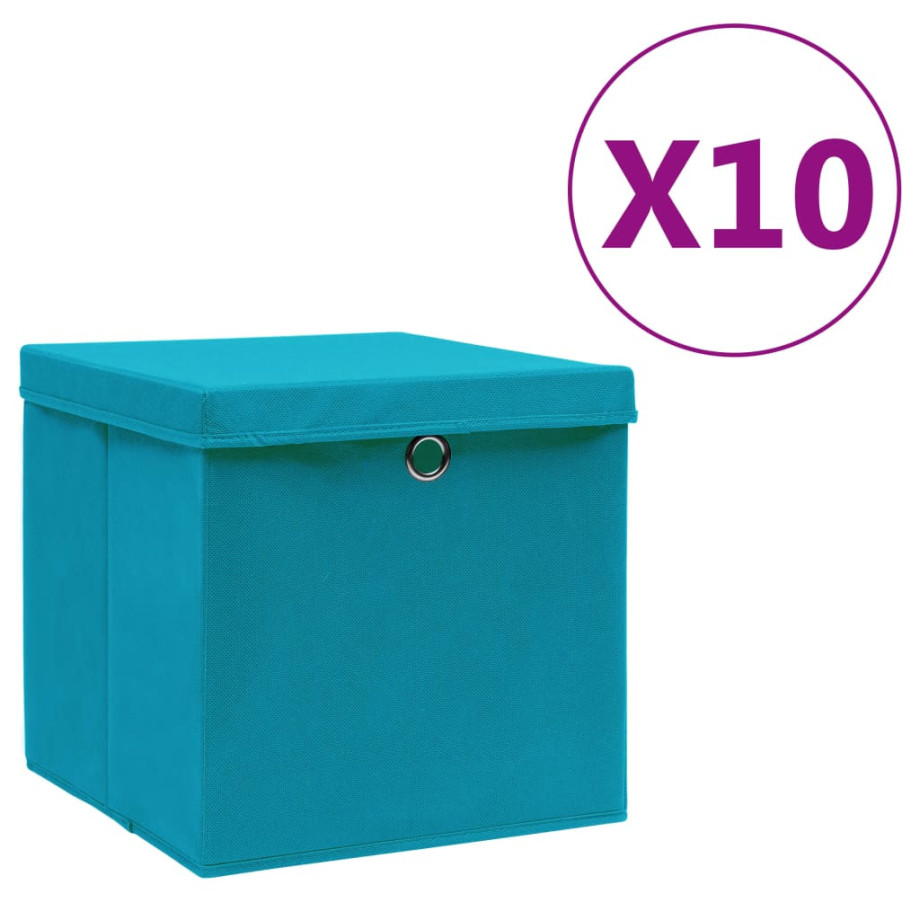 vidaXL Opbergboxen met deksel 10 st 28x28x28 cm babyblauw afbeelding 1