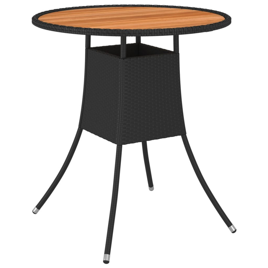 vidaXL Tuintafel Ø70 cm poly rattan en massief acaciahout zwart afbeelding 1