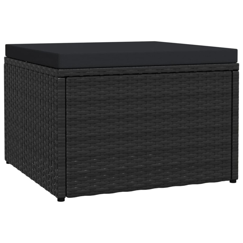 vidaXL Tuinvoetenbank met kussen poly rattan zwart afbeelding 1