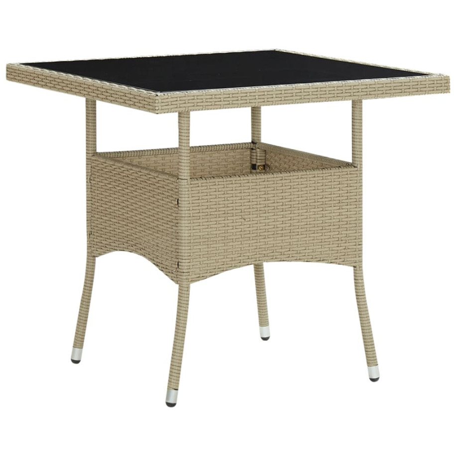 vidaXL Tuintafel poly rattan en glas beige afbeelding 1