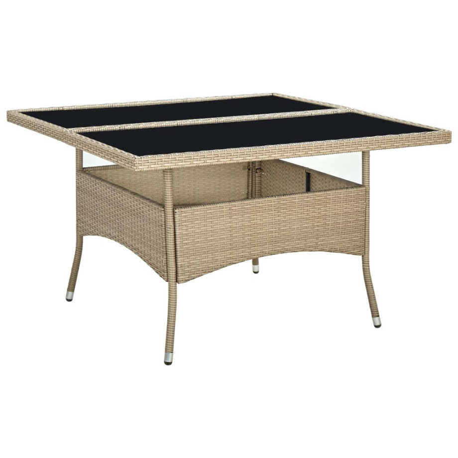 vidaXL Tuintafel poly rattan en glas beige afbeelding 1