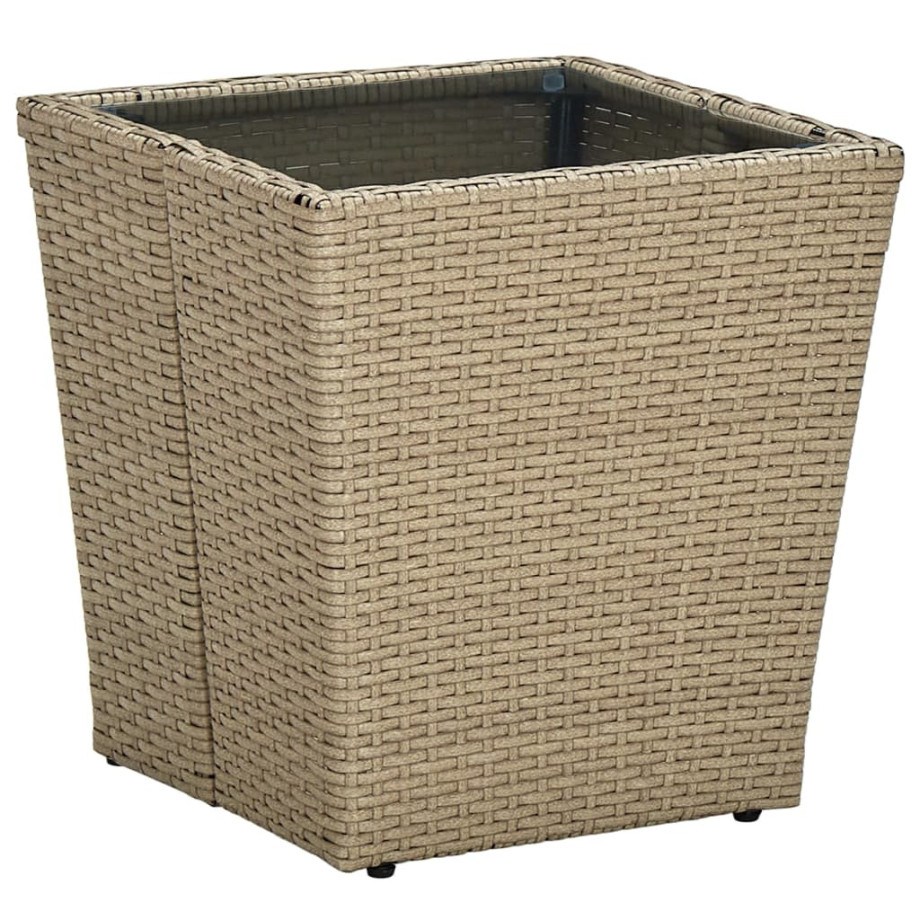 vidaXL Salontafel 41,5x41,5x44 cm poly rattan en gehard glas beige afbeelding 1