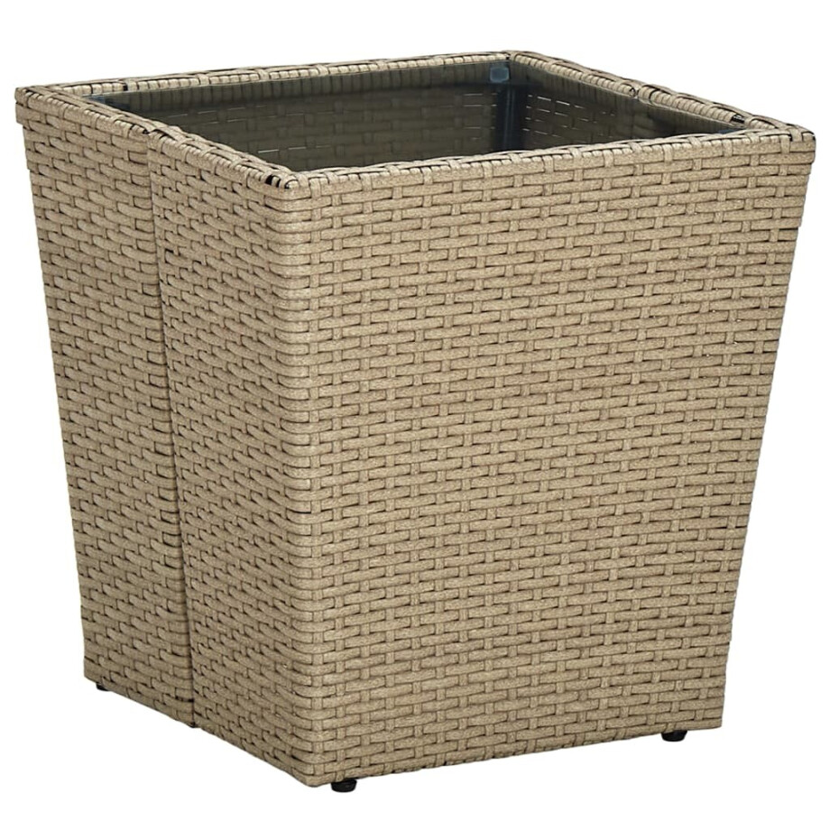 vidaXL Salontafel 41,5x41,5x44 cm poly rattan en gehard glas beige vidaXL Salontafel 41,5x41,5x44 cm poly rattan en gehard glas beige afbeelding 1