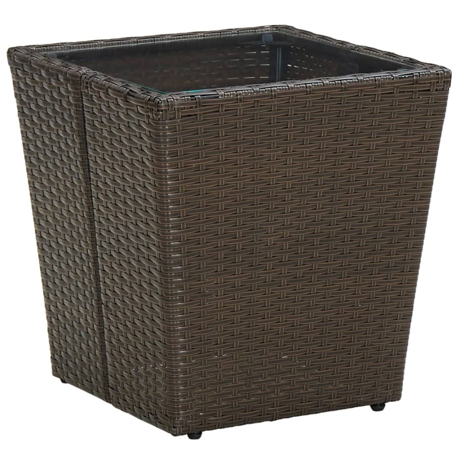 vidaXL Salontafel 41,5x41,5x44 cm poly rattan en gehard glas bruin afbeelding 1