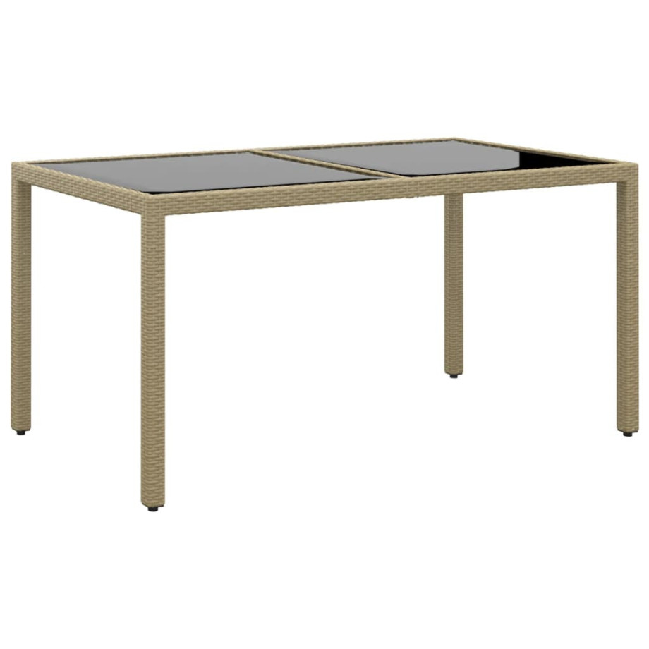 vidaXL Tuintafel 150x90x75 cm gehard glas en poly rattan beige afbeelding 1