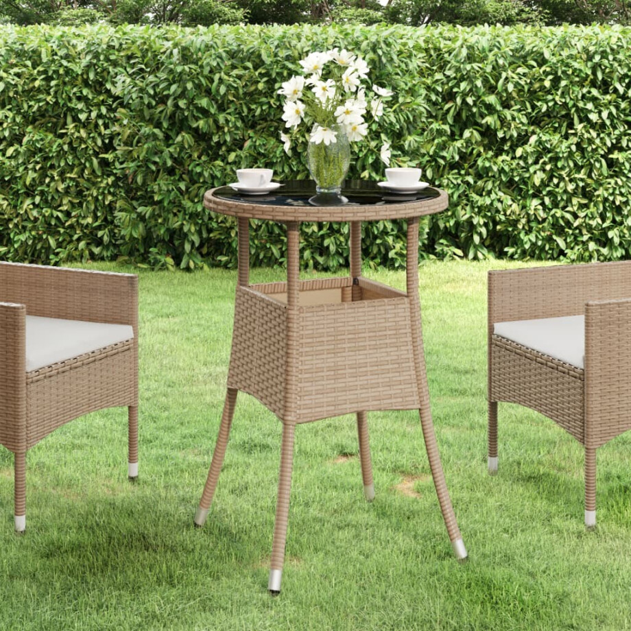 vidaXL Tuintafel Ø60x75 cm gehard glas en poly rattan beige vidaXL Tuintafel Ø60x75 cm gehard glas en poly rattan beige afbeelding 1