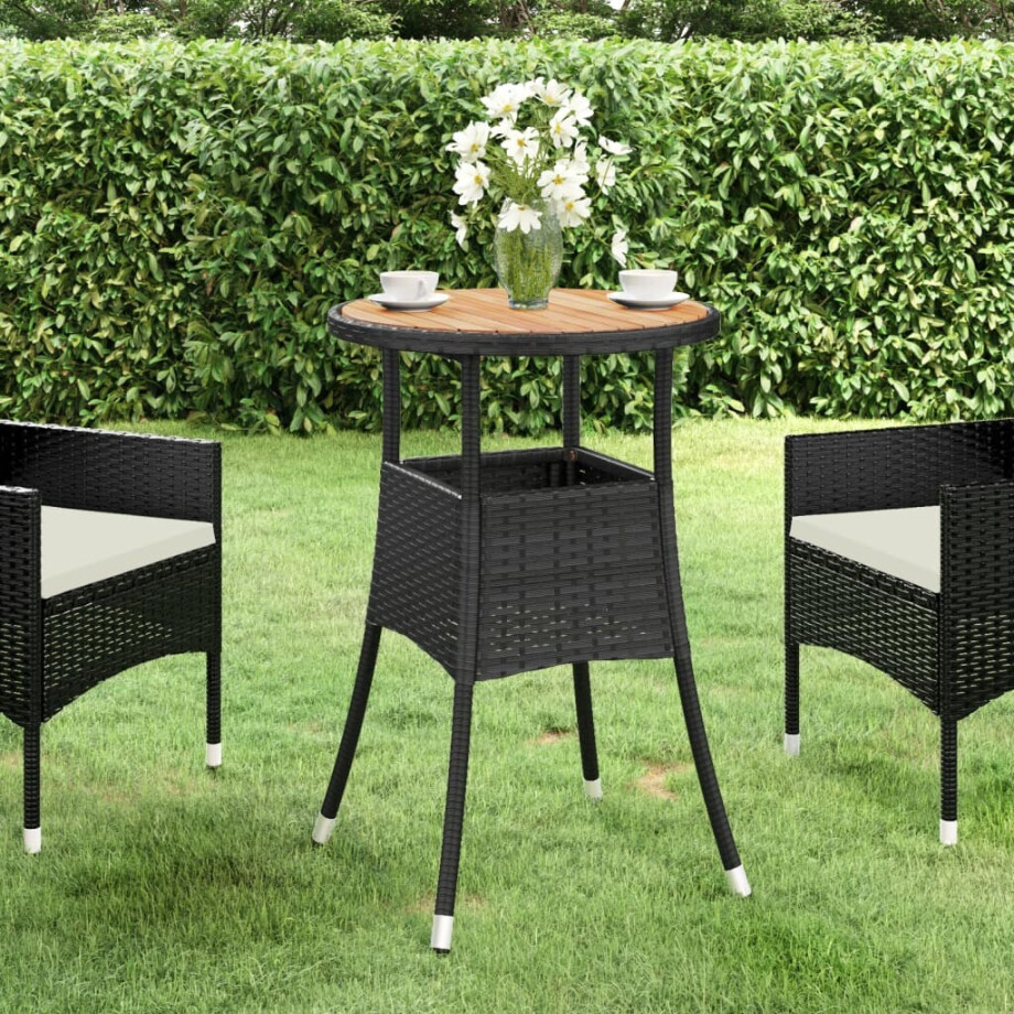 vidaXL Tuintafel Ø60x75 cm acaciahout en poly rattan zwart vidaXL Tuintafel Ø60x75 cm acaciahout en poly rattan zwart afbeelding 1