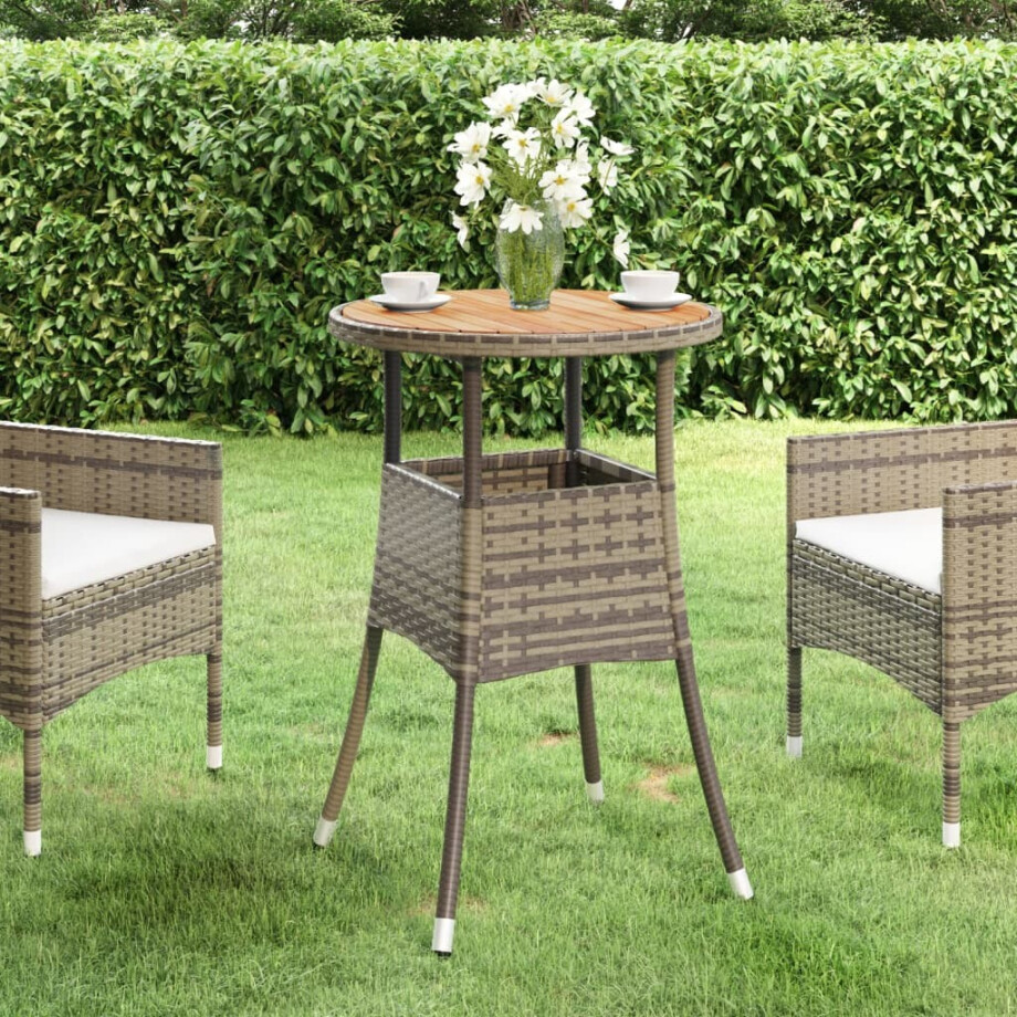 vidaXL Tuintafel Ø60x75 cm acaciahout en poly rattan grijs afbeelding 1