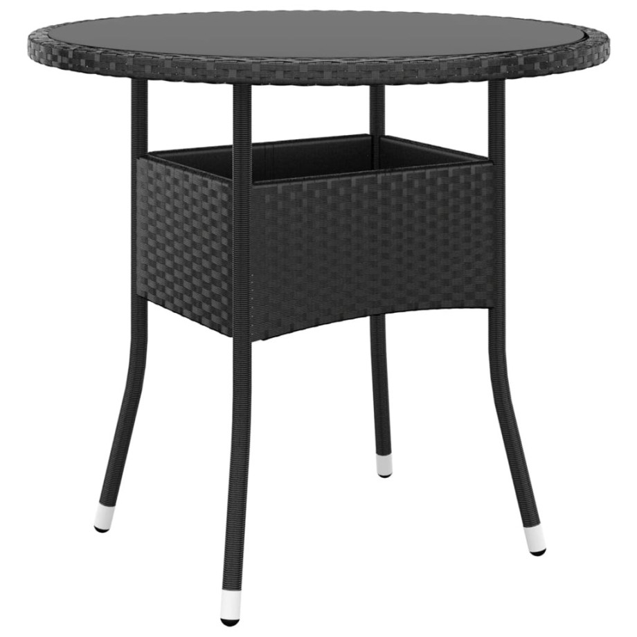 vidaXL Tuintafel Ø80x75 cm gehard glas en poly rattan zwart afbeelding 1