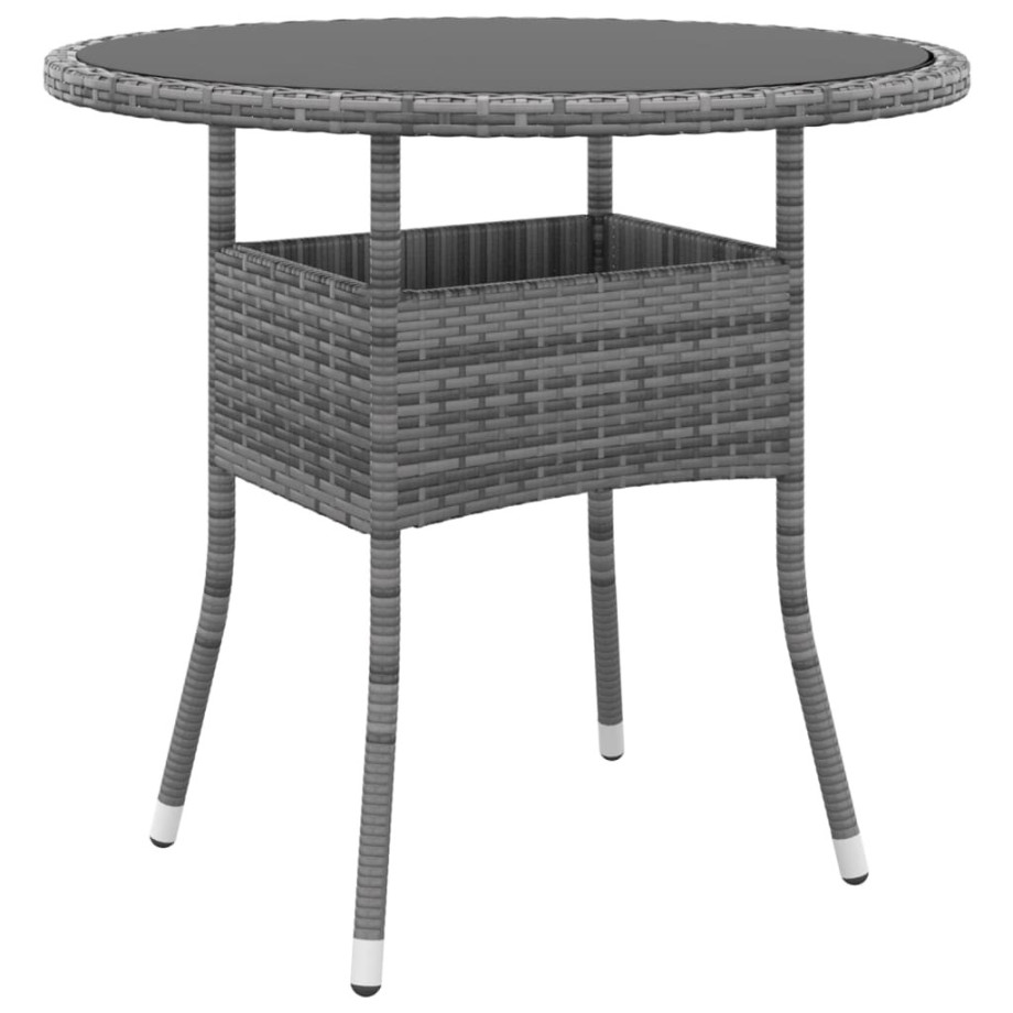 vidaXL Tuintafel Ø80x75 cm gehard glas en poly rattan grijs afbeelding 1