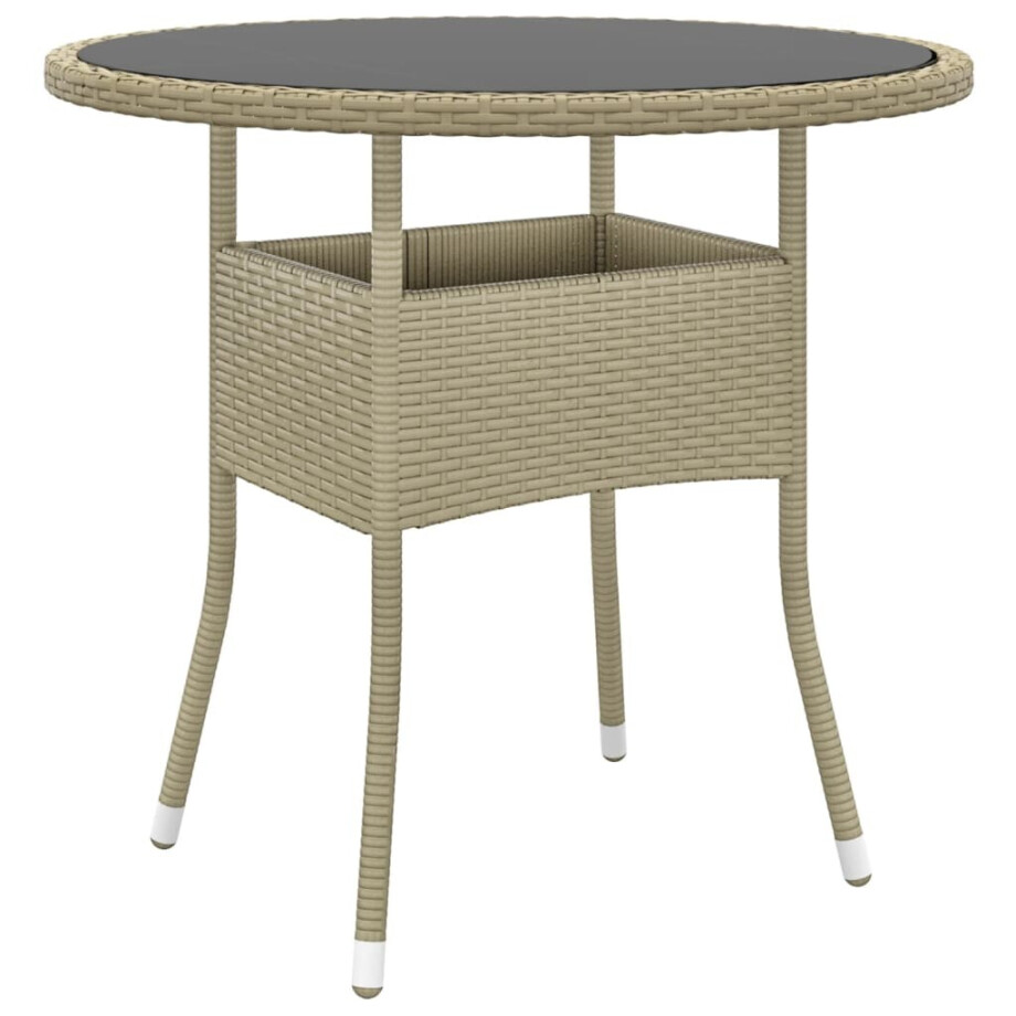 vidaXL Tuintafel Ø80x75 cm gehard glas en poly rattan beige vidaXL Tuintafel Ø80x75 cm gehard glas en poly rattan beige afbeelding 1