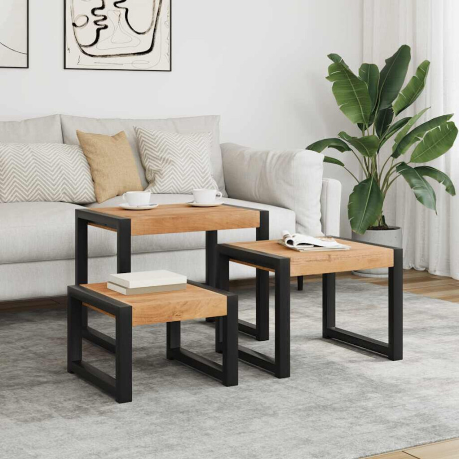 vidaXL Tafeltjesset 3 st massief hout vidaXL Tafeltjesset 3 st massief hout afbeelding 1