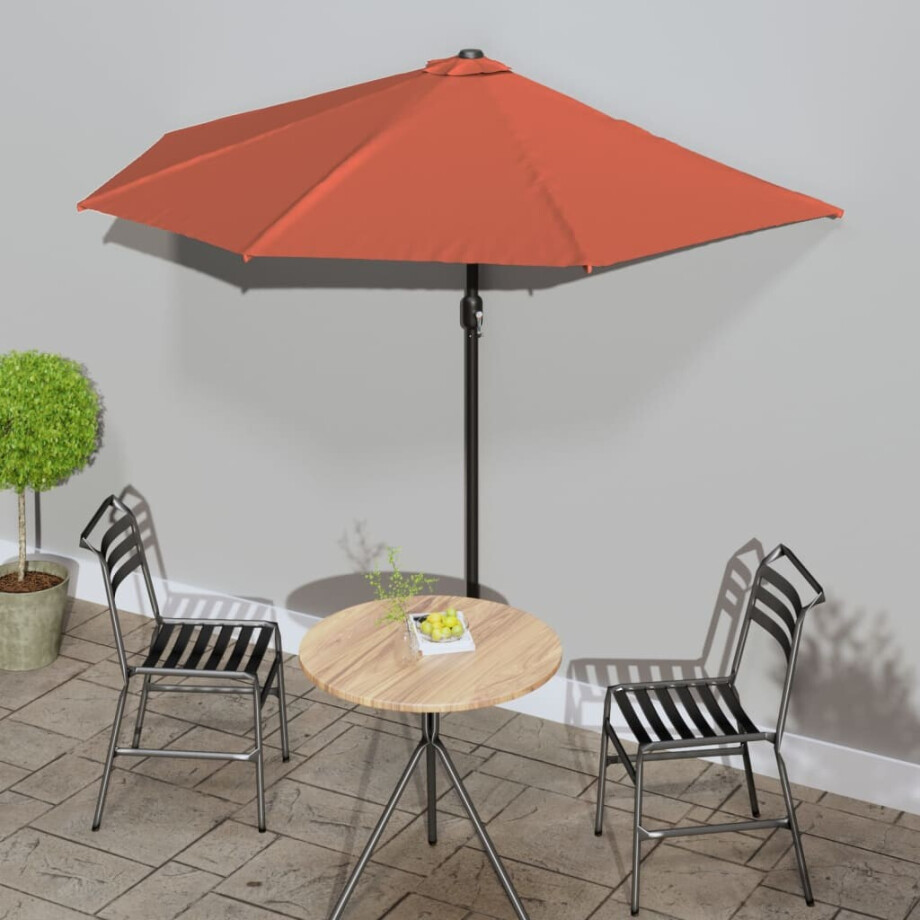 vidaXL Balkonparasol half met aluminium paal 270x144x222 cm terracotta afbeelding 1