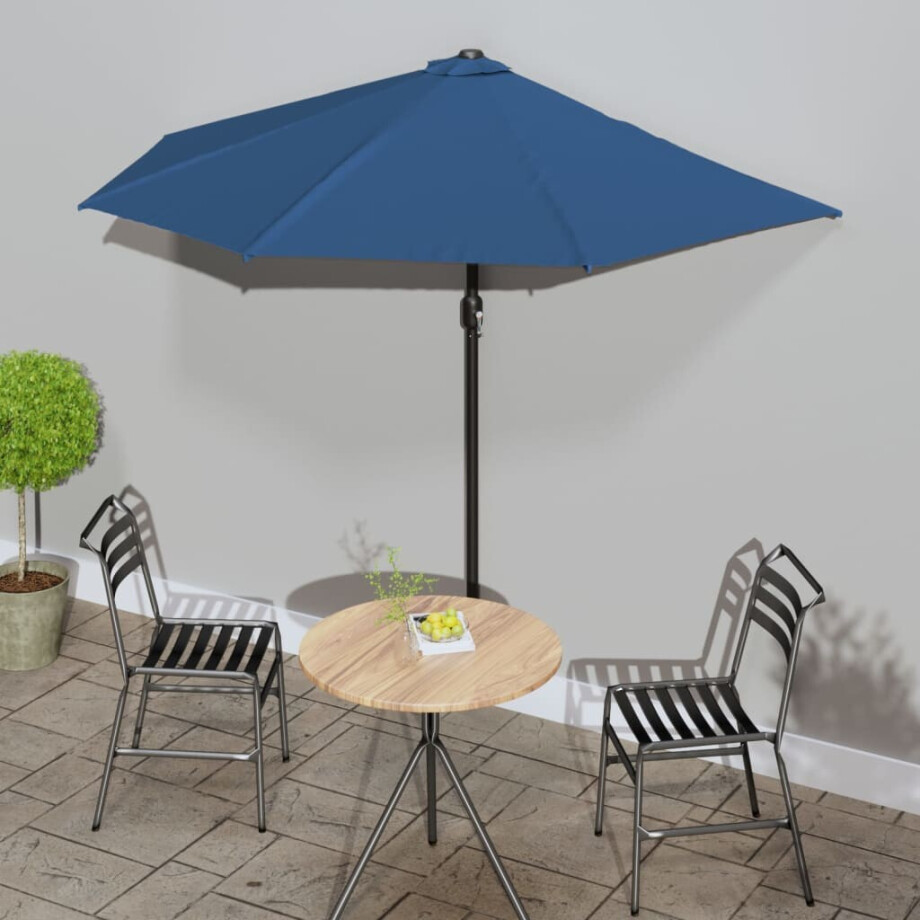 vidaXL Balkonparasol half met aluminium paal 270x144x222 cm blauw afbeelding 1