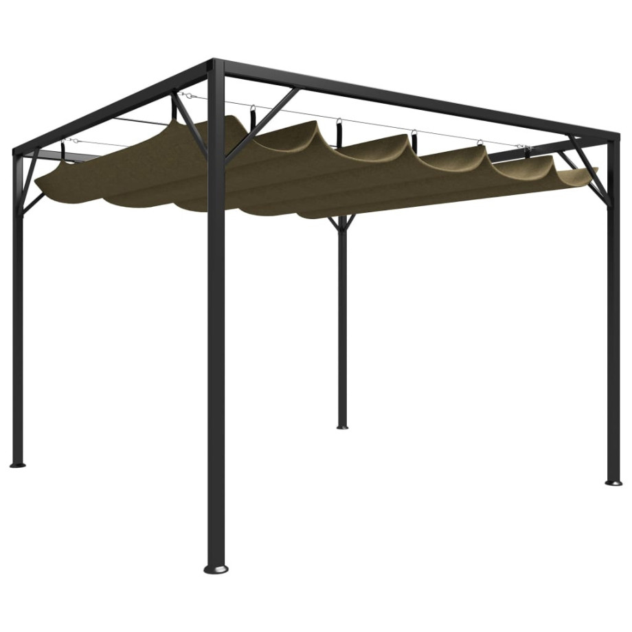 vidaXL Tuinprieel met uittrekbaar dak 180 g/m² 3x3 m taupe afbeelding 1