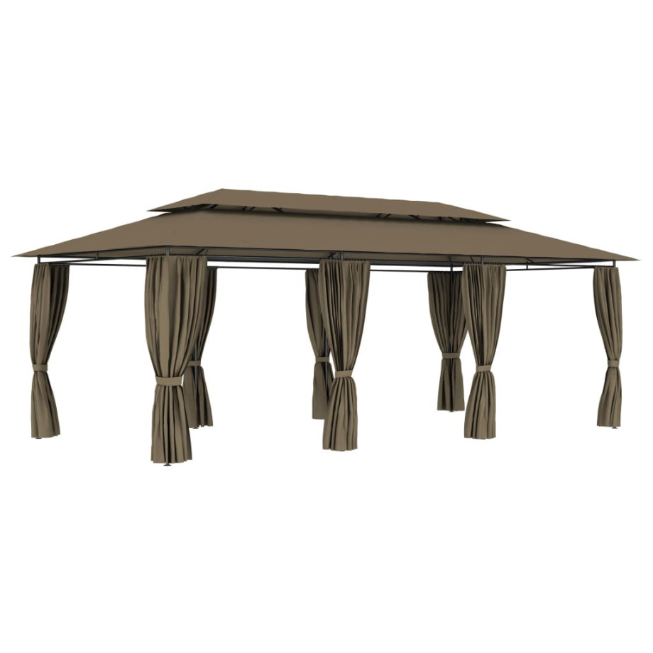 vidaXL Prieel met gordijnen 180 g/m² 600x298x270 cm taupe afbeelding 1