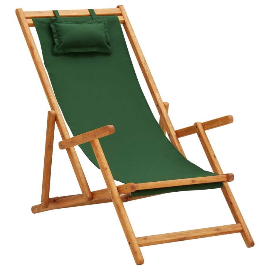 vidaXL Strandstoel inklapbaar massief eucalyptushout en stof groen afbeelding 1