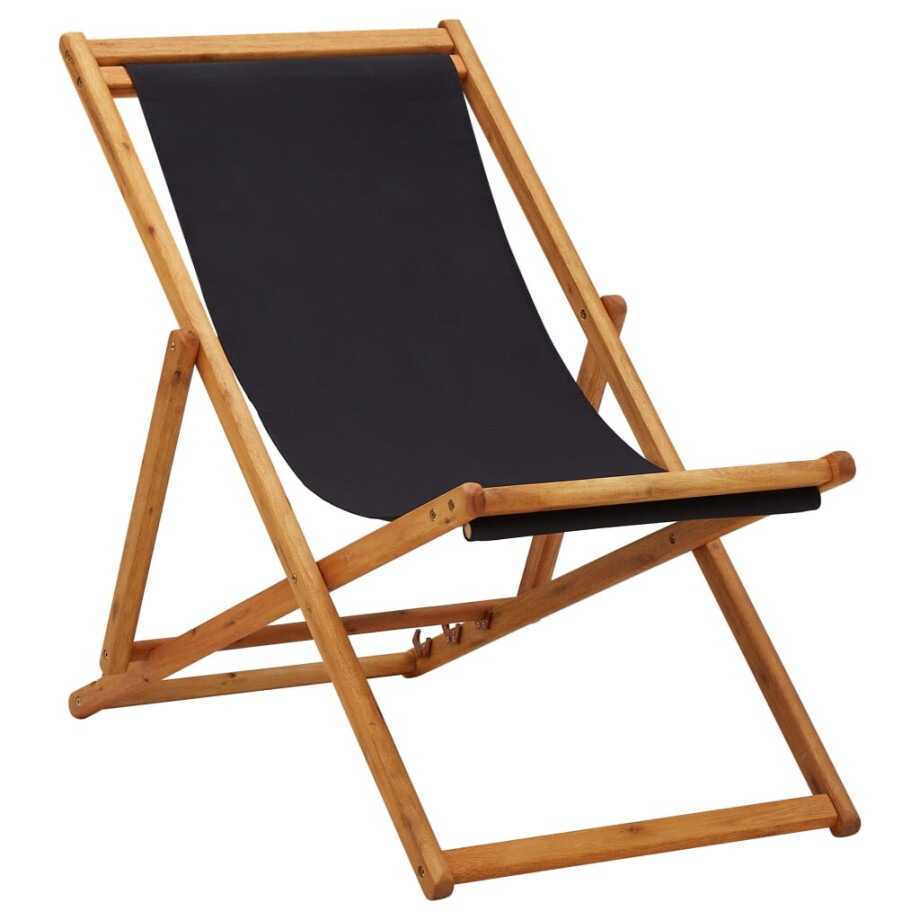 vidaXL Strandstoel inklapbaar eucalyptushout en stof zwart afbeelding 1