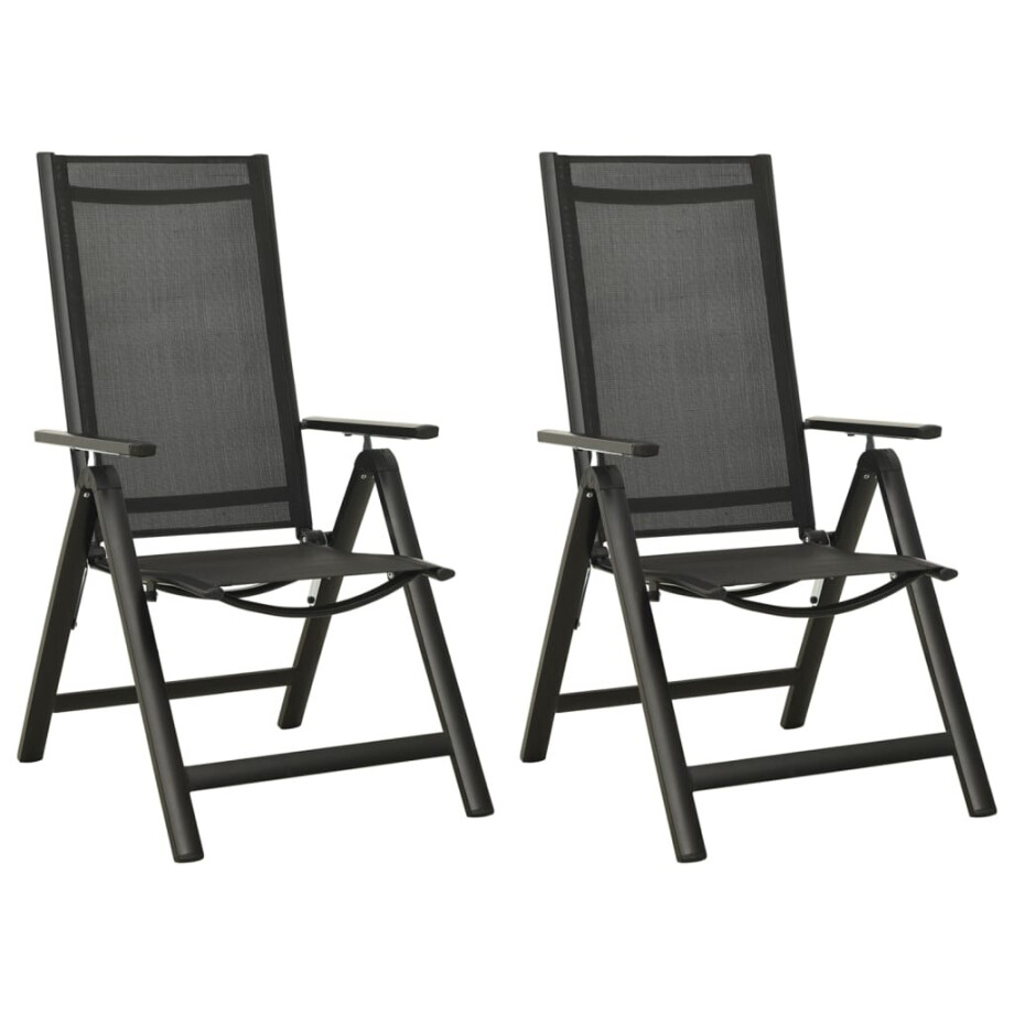 vidaXL Tuinstoelen 2 st inklapbaar textileen aluminium zwart afbeelding 1