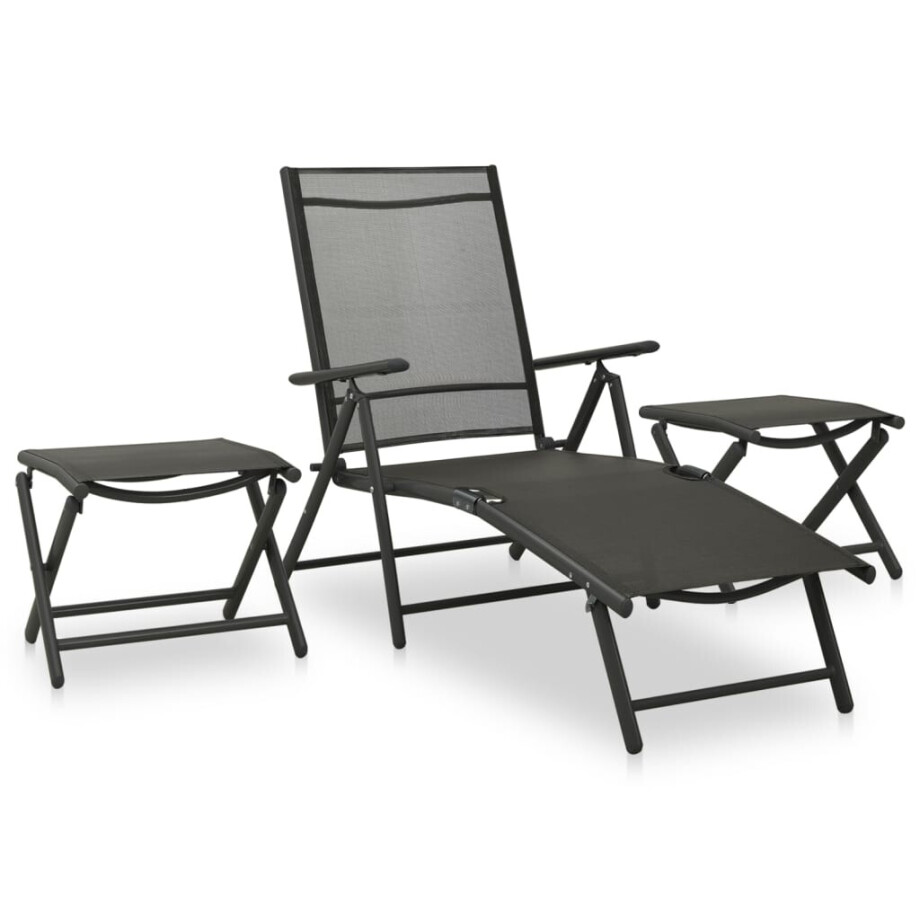 vidaXL 3-delige Loungeset textileen en aluminium zwart vidaXL 3-delige Loungeset textileen en aluminium zwart afbeelding 1