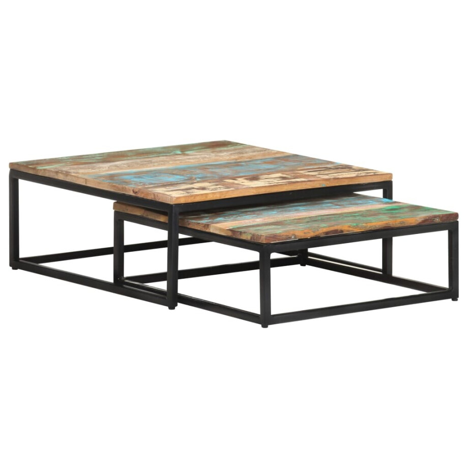vidaXL 2-delige Salontafelset massief gerecycled hout vidaXL 2-delige Salontafelset massief gerecycled hout afbeelding 1