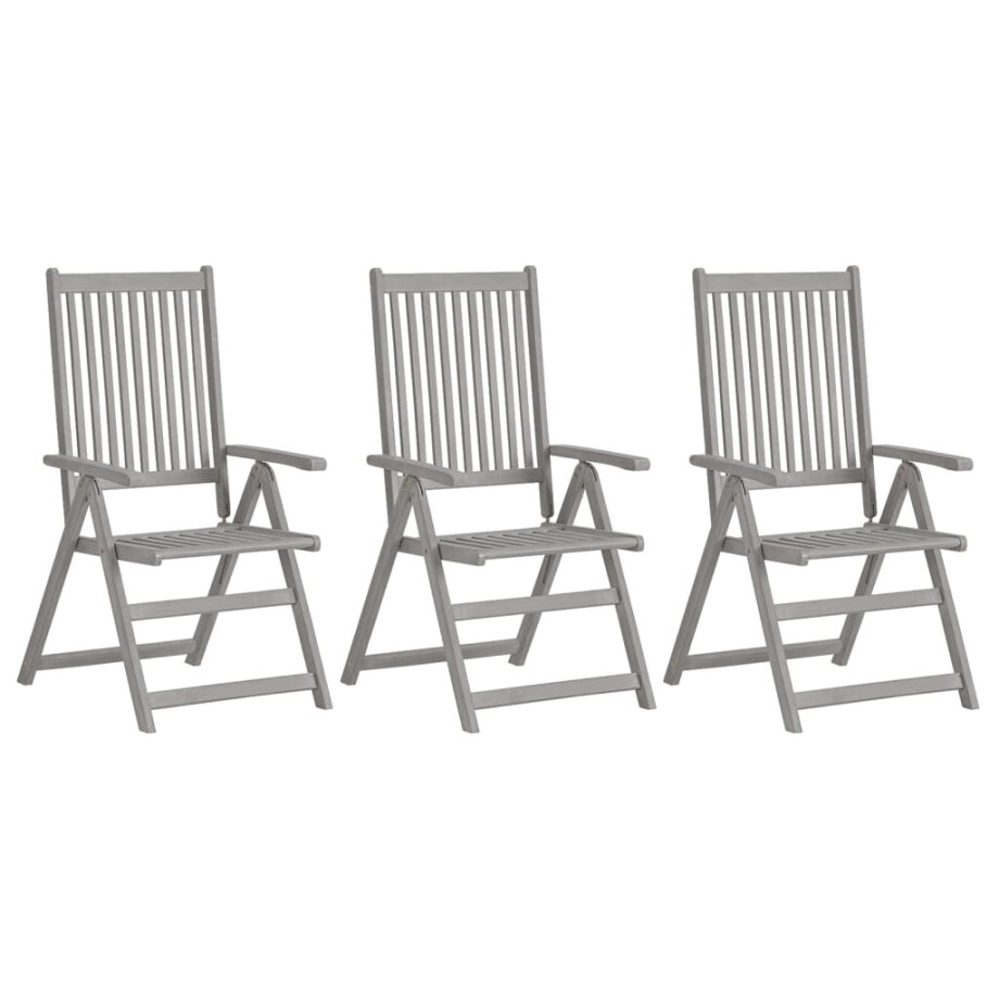 vidaXL Tuinstoelen verstelbaar 3 st massief acaciahout grijs afbeelding 1
