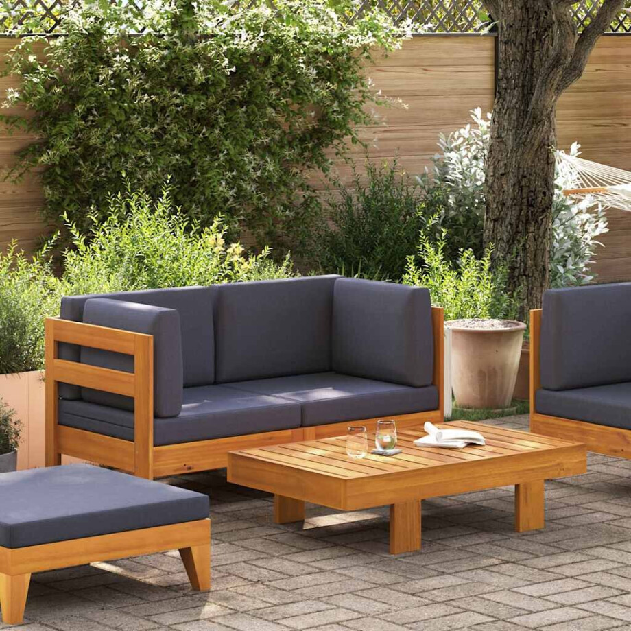 vidaXL 2-delige Loungeset met donkergrijze kussens acaciahout vidaXL 2-delige Loungeset met donkergrijze kussens acaciahout afbeelding 1