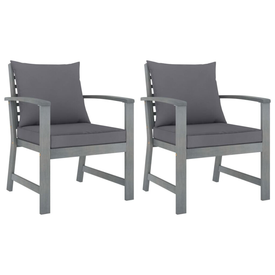 vidaXL Tuinstoelen 2 st met donkergrijze kussens massief acaciahout afbeelding 1
