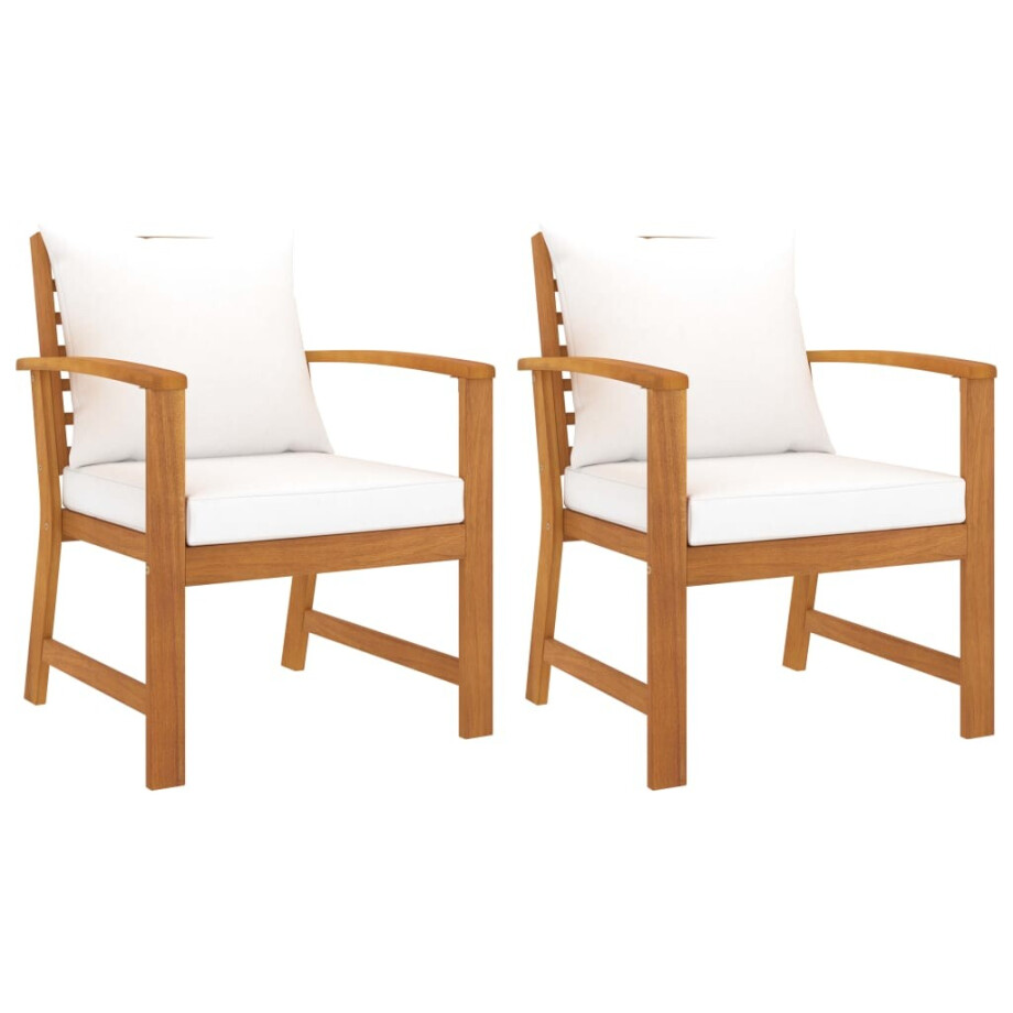 vidaXL Tuinstoelen 2 st met crèmekleurig kussen massief acaciahout afbeelding 1